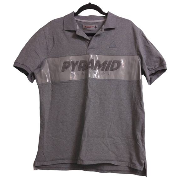 Black Pyramid Chris Brown Polo Shirt Gray Short Sleeve Spellout Cotton Blend XL - Picture 1 of 7